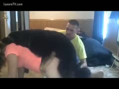 College-aged girlfriend getting drilled doggy by a K9 in this beastiality movie scene